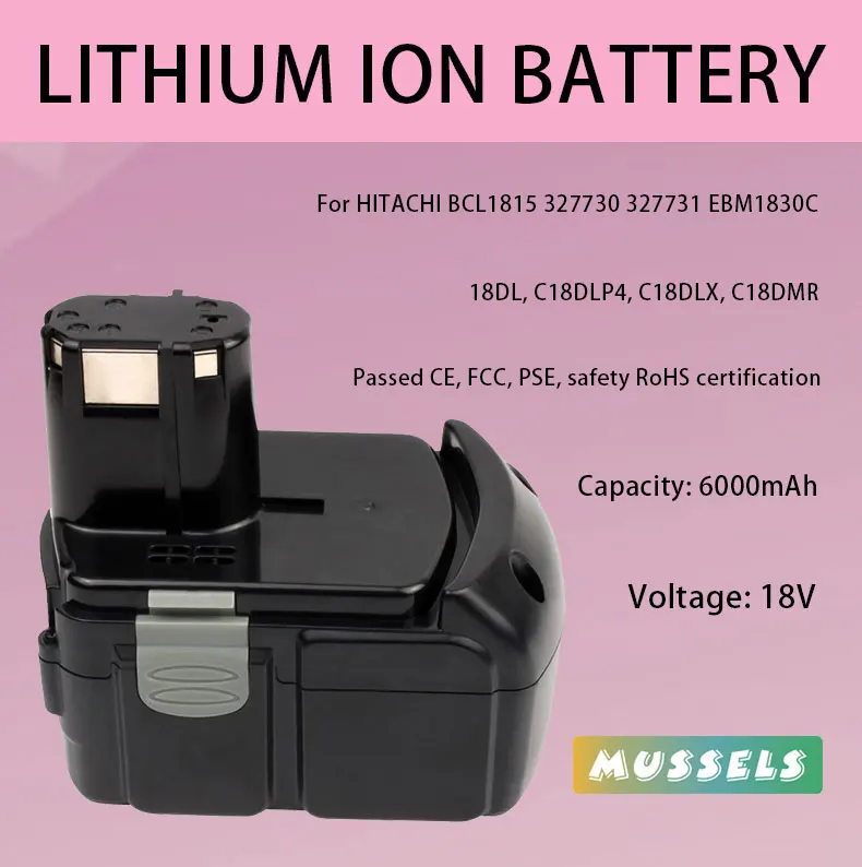

18V 6000mAh BCL1830 Li-Ion Replacement Rechargeable Battery for Hitachi BCL1815 327730 327731 EBM1830 Power Cordless Tools