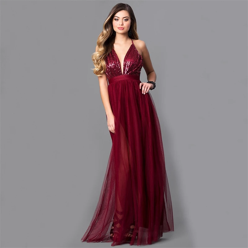 2022 Women's Deep V Neck Sleeveless Elegant Formal Prom Long Maxi Cocktail Party Ball Gown Bandage Blackless Dress Red Black XL
