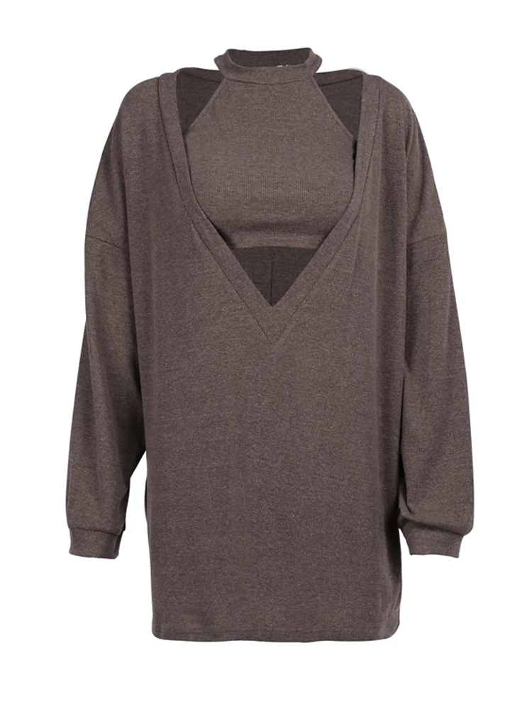 Женский свободный пуловер с V-образным вырезом длинным рукавом - купить по