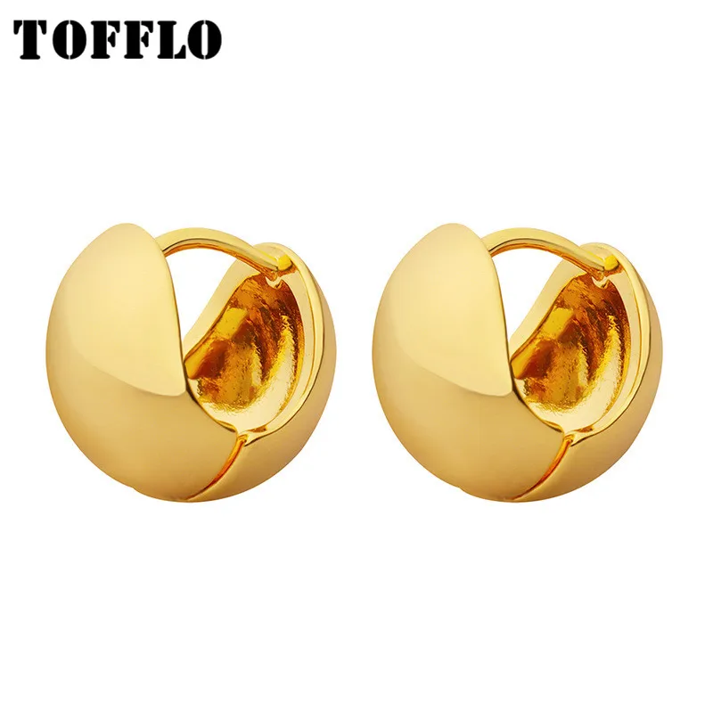 

TOFFLO Stainless Steel Jewelry C-Shaped Round Ball Earrings Smooth Plated 18K Gold Women's Fashion Earrings BSF172