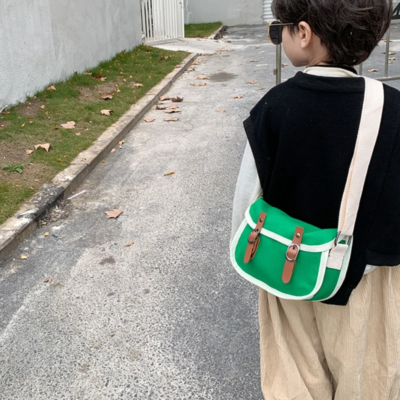 Children Shoulder Bags 2022 Spring Fashion New Style Boys Girls Contrast Canvas Messenger Bag