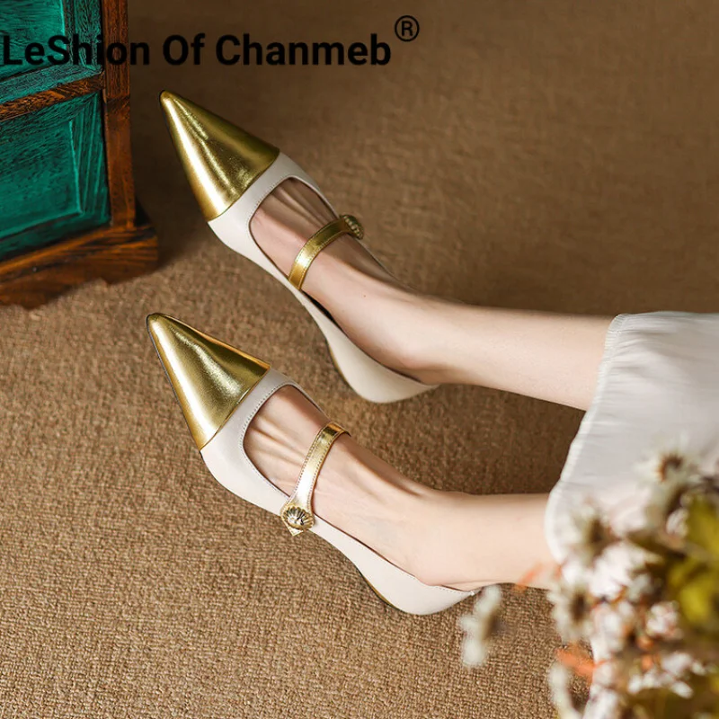 

Женские туфли на плоской подошве, с острым носком, из натуральной кожи