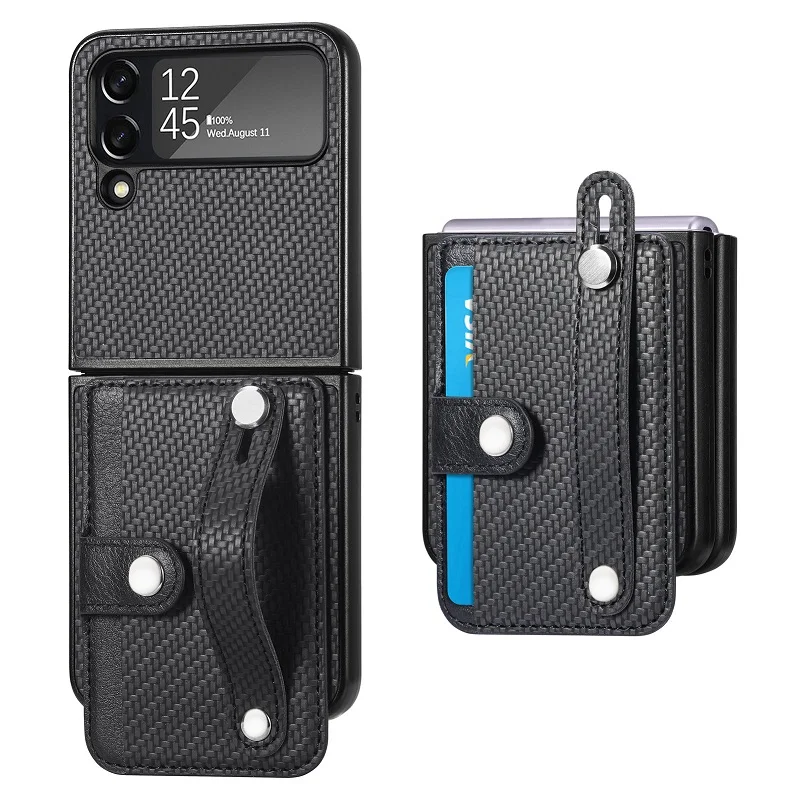 

HOCE Luxury Phone Case For Samsung Galaxy Z Flip 4 Flip 3 With Card Slot Holder Stand Cases For Flip3 Flip4 Fiber Pattern Cover