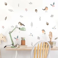 cartoon cute sparrow birds flora branches leaves watercolor wall sticker vinyl baby nursery art decals for kids room home decor