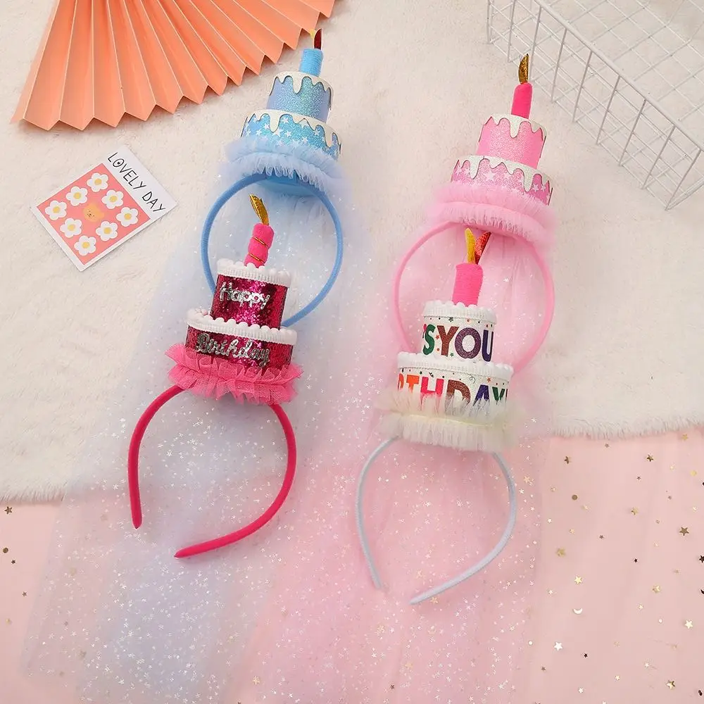 

Accessory Cloth Girl Hairband Gauze Birthday Party Hats Birthday Headdress Children Head Hoop Birthday Cake Headband