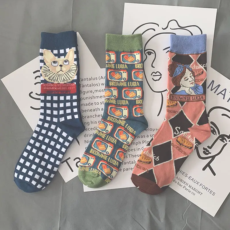 3 шт./компл. носки Kawaii для мужчин и женщин хлопковые Ретро стиль длинные с героями