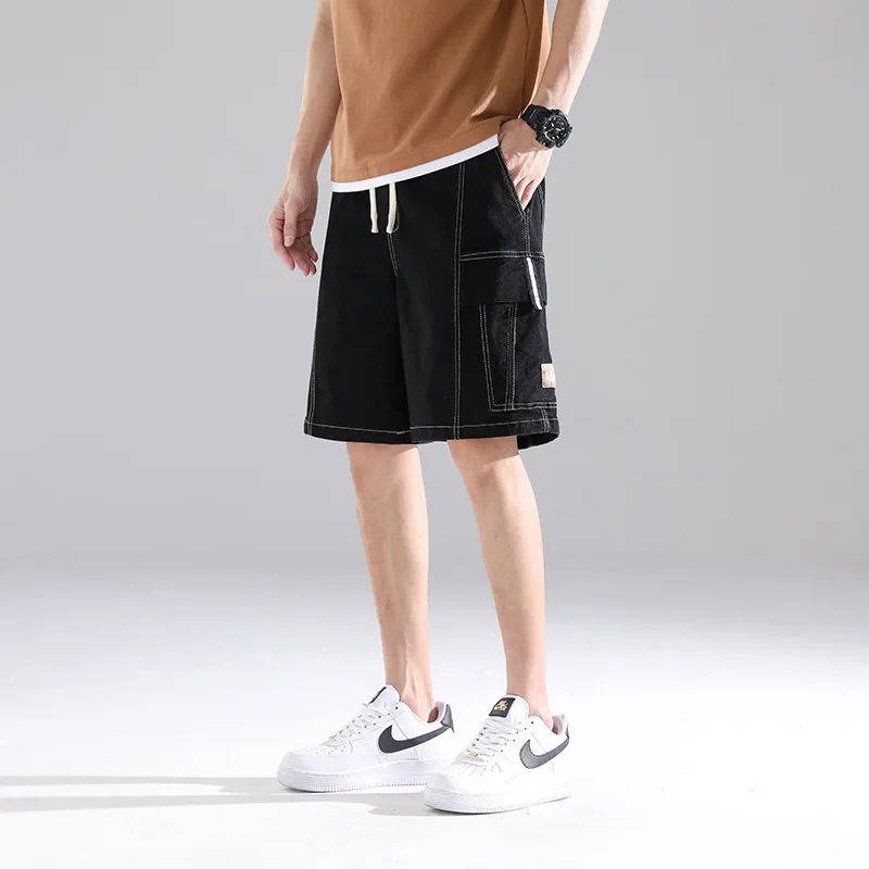 INS American Retro Straight Leg Denim Shorts Hip Hop Fashion Streetwear Trendy Student Over Knee Capris Oversize M-8XL C0011