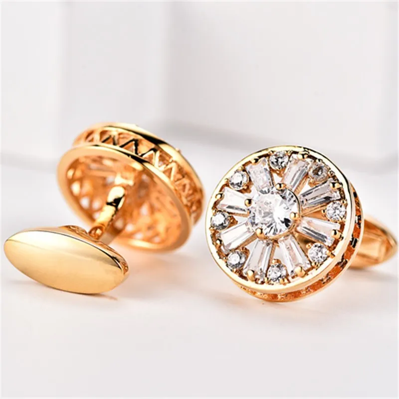 

Fashion Men's Cufflinks High-end All-Star Crystal Zircon Round Wedding Shirt Sleeve Pin Business Host Party Clothing Jewelry