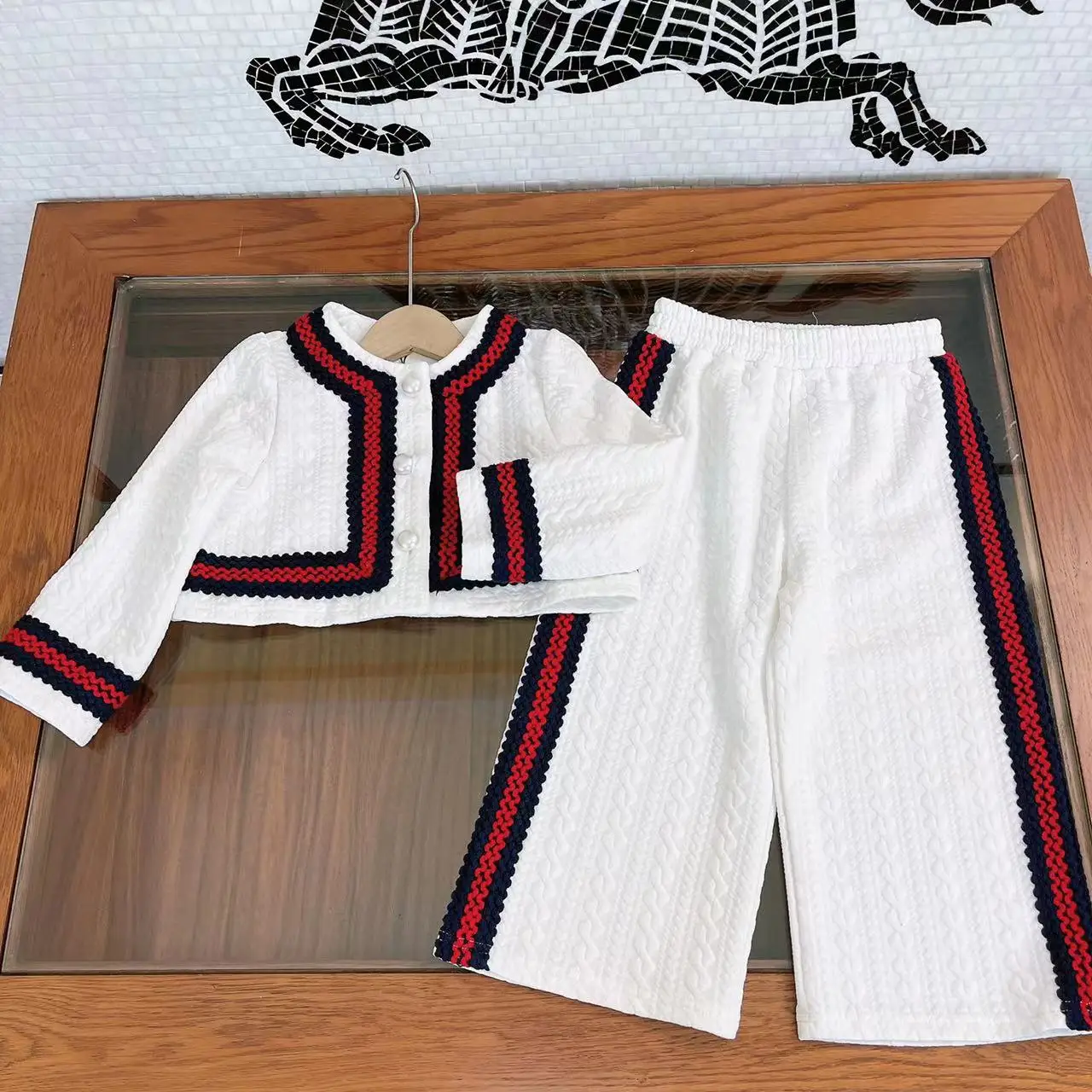 

2022 NEW casual fashion childrens wear knitted cardigan+wide leg pants two-piece kids girls clothes set spring girls clothing