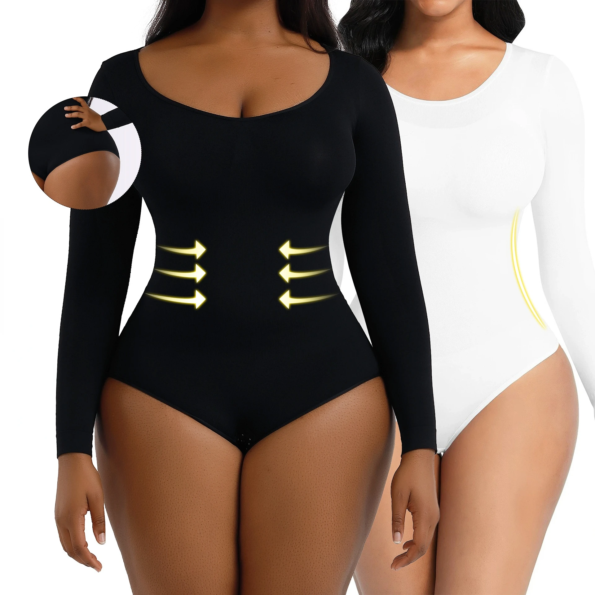

Body Shapers Tummy Control Shapewear Women Bodysuit Long Sleeve Slimming Bodyshaper Fashion Sexy Thong G-String Female Jumpsuit