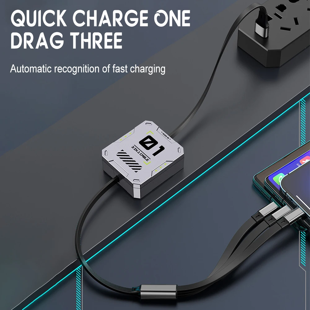 

Three-in-One Retractable Charging Cable Portable Lightweight Cord For Cell Phones
