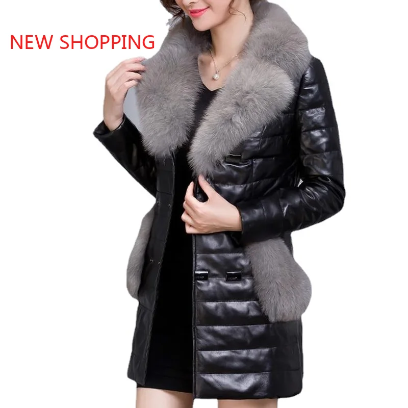 Women Faux Jacket Winter Leather Fox Fur Coat Down Cotton Parka Women Warm Jackets Chaqueta Cuero Mujer Natural Fur Coat Parkas
