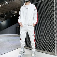 mens sports suit autumn winter plush thickened long sleeved trousers sports leisure suit student color inserting luminous coat