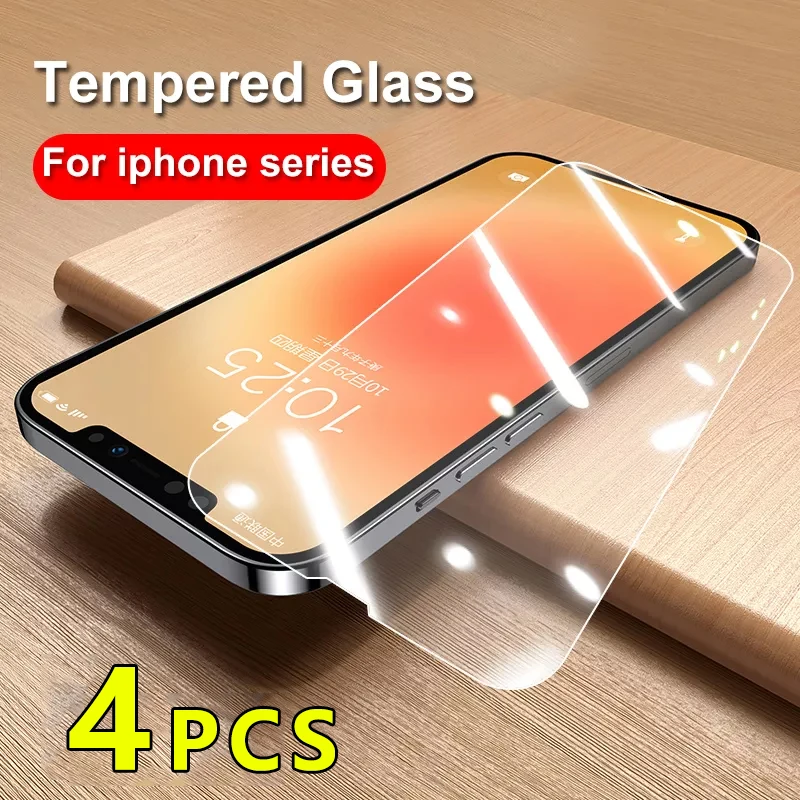 

4Pcs Protective Glass for IPhone 11 12 13 Pro Max XS XR 7 8 6 Plus Screen Protector for IPhone 13 12 Mini 14 Pro Tempered Glass
