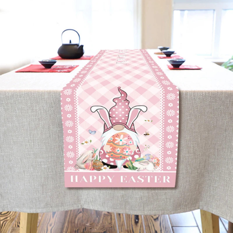 Happy Easter Bunny Gnome Table Runners Non-Slip Rectangle Ta