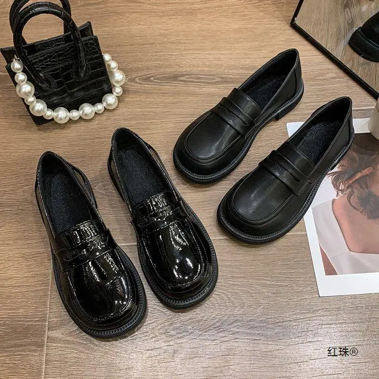 

Shoes Woman Flats Oxfords Loafers With Fur Casual Female Sneakers Round Toe Dress Summer Retro Leather Slip-on New PU Spring Sol