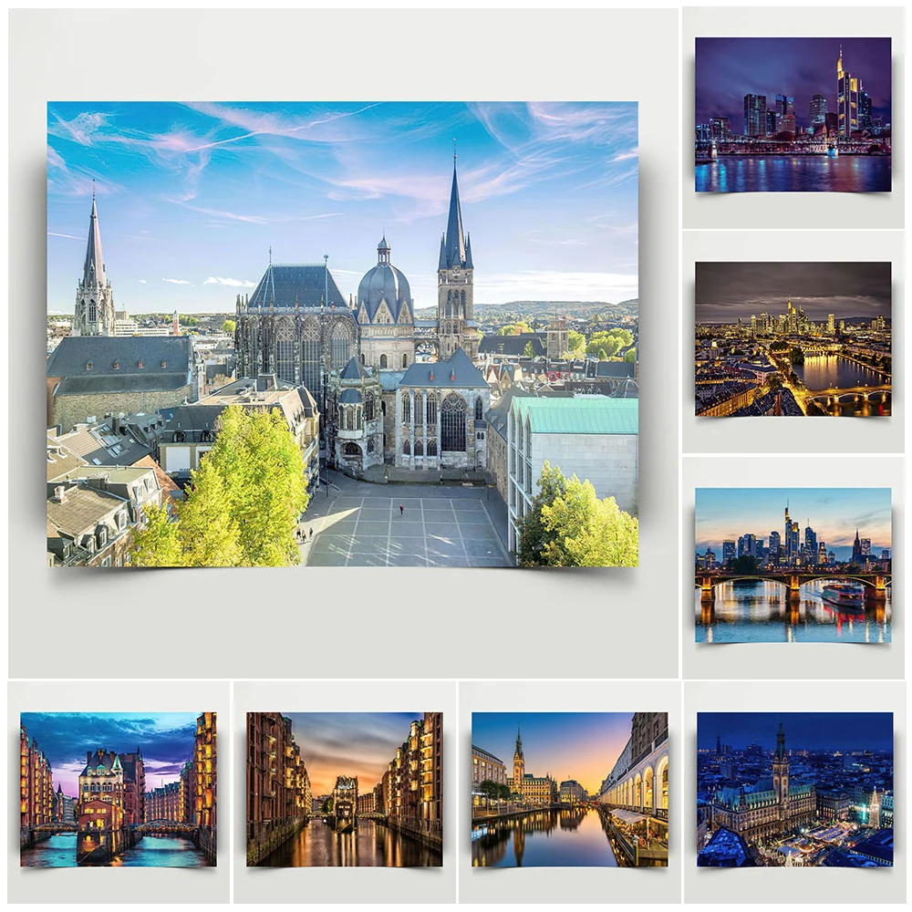 Немецкое путешествие настенная Картина на холсте Франкфурт Гамбург здание атэнь плакат Современный принт для гостиной домашний декор
