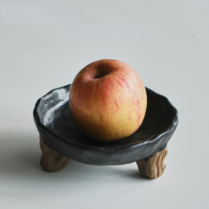 Креативная грубая керамическая тарелка-штатив японская черная повседневная