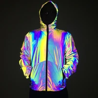unisex holographic men%e2%80%99s geometric rainbow reflective jacket reflect light casual coats outfit