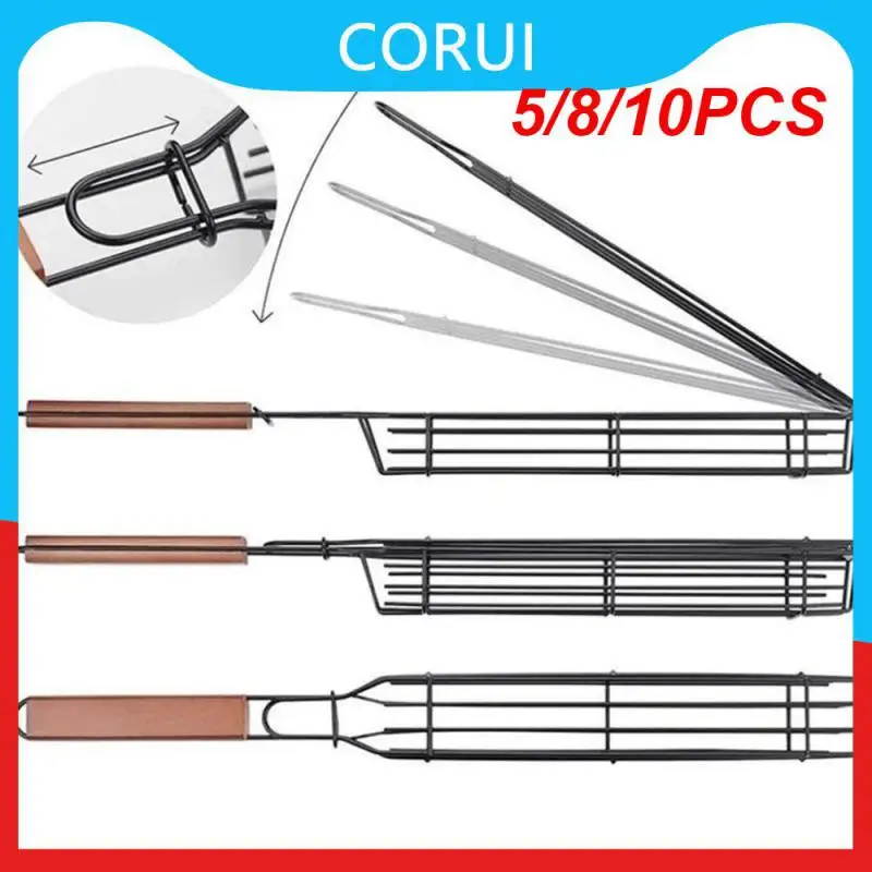 

5/8/10PCS Wooden Handle Barbecue Basket Durable Bbq Barbecue Net Strong Practicality Reusable Barbecue Clip