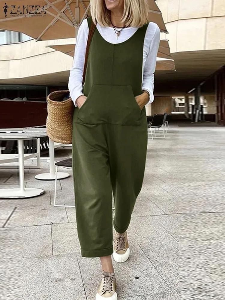 

ZANZEA 2023 Summer Fashion Playsuit Pocket Casual Overalls Oversized Streetwear Jumpsuit Women Scoop Neck Sleeveless Long Romper
