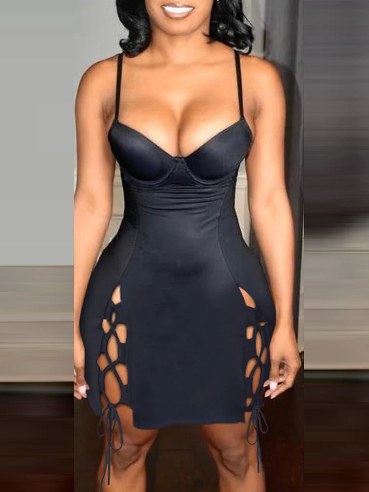 

Mandylandy Women Sexy Bandage Bodycon Evening Dress Fashion Female Strap V Neck High Waist Corset Halter Party Mini Dress