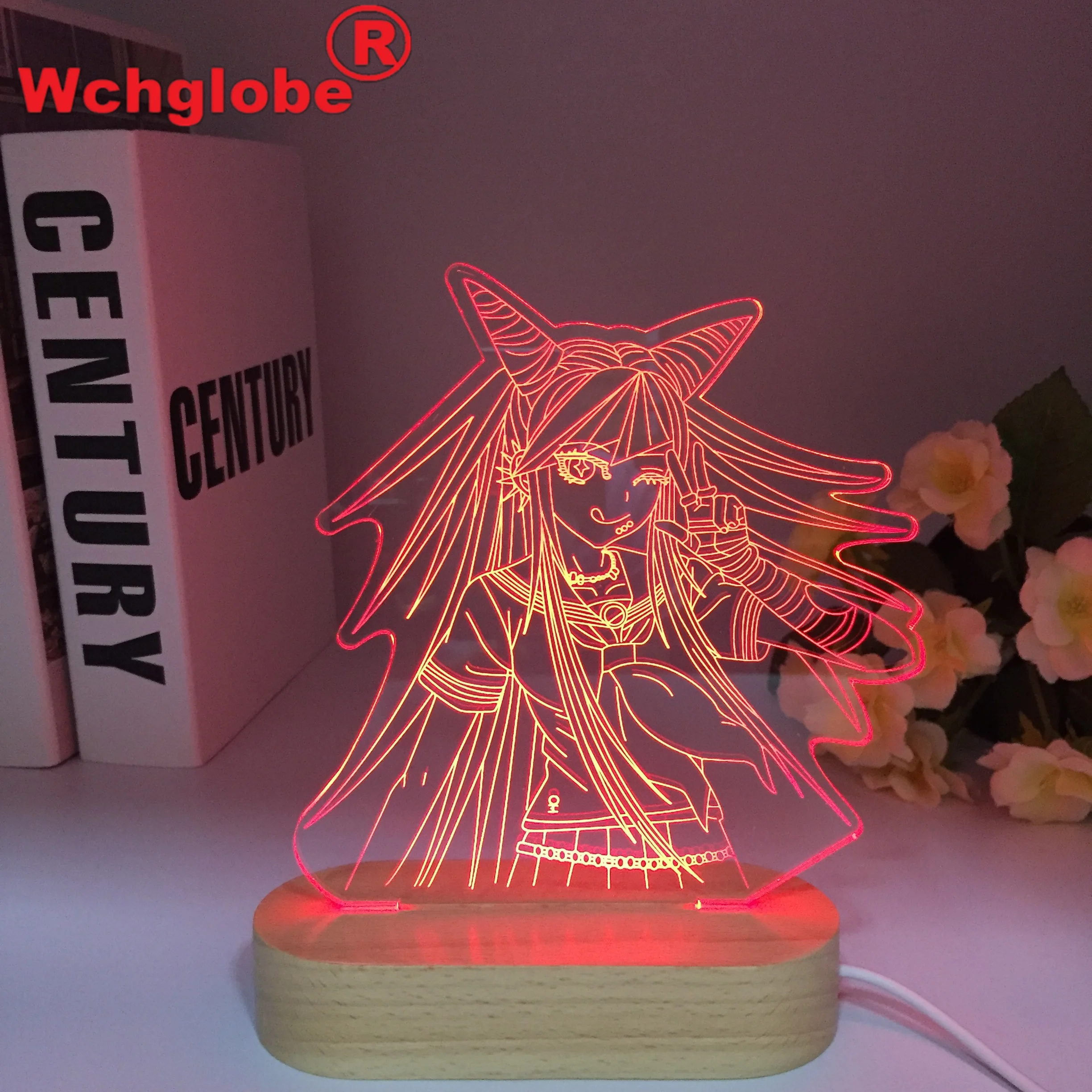 Ibuki Mioda Danganronpa Led Color Night Light Lamp for Bedroom Decor Kids Gift Danganronpa Acrylic Remote Control Wooden 3d Lamp images - 6