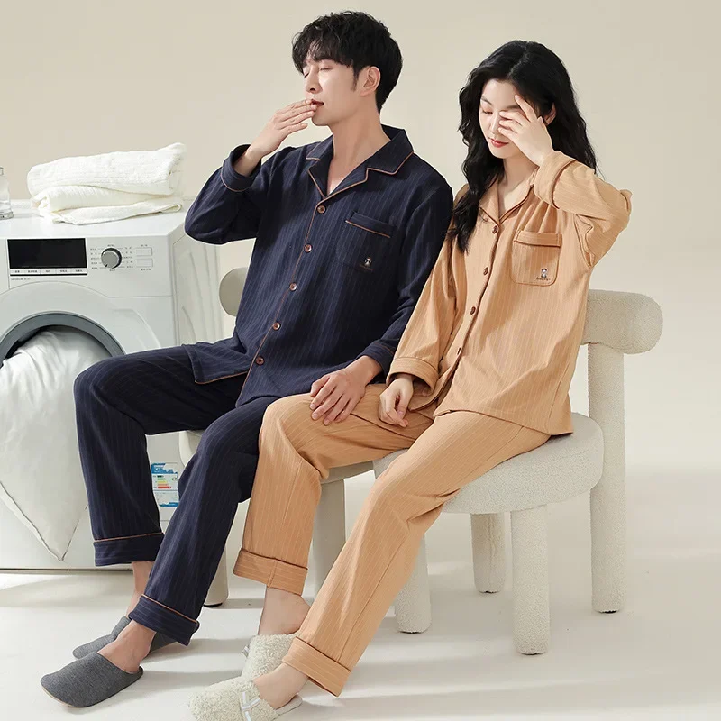 Осенне-зимняя Пижама для пар мужчин и женщин однотонный тонкий флисовый