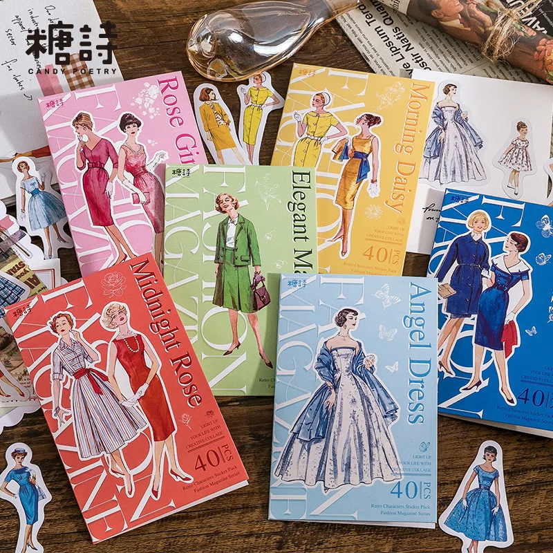 

40 Pcs Scrapbook Stickers Retro Style Ladies Stickers Doraking Diy Decorative Stickers For Laptop Envelop Scrapbooking