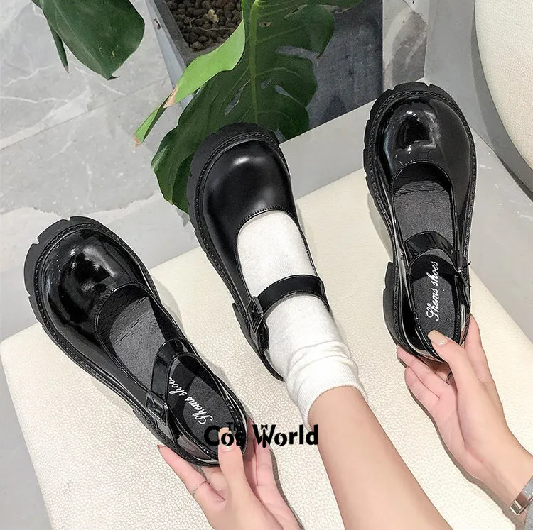 Японские туфли на плоской подошве из искусственной кожи с круглым носком для