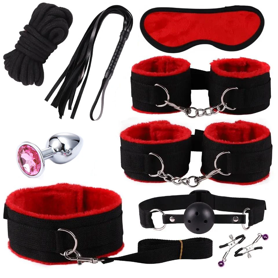 Набор для БДСМ сексуальный плюшет женщин и мужчин наручники зажимы сосков