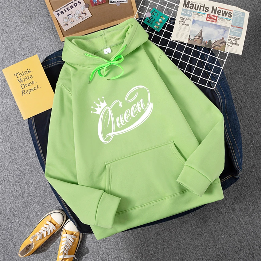

Fashion Crown Queen Print Hoodies Women Funny Punk Oversize Hooded Sweatshirts Spring Autumn Long Sleeve Female Hoodie Tops
