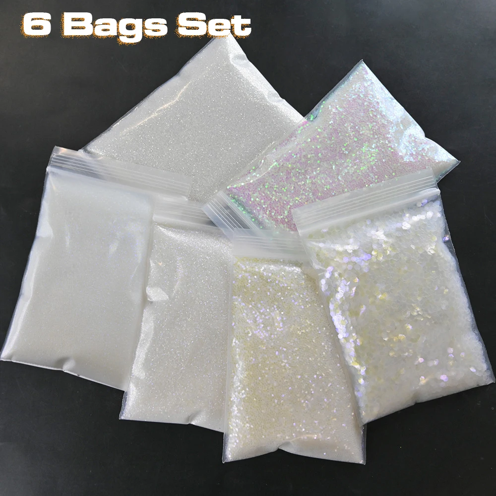 

6 Size Kits-2020 Aurora Nail Glitter Powder Gradient Hexagon Glitter Holographic Iridescent Flakes Slice Sparkly Chunky 60g