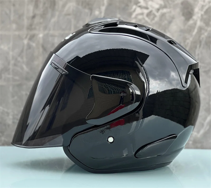 Ram4 Ярко-черный полушлем с открытым лицом для мужчин и женщин мотоциклетный