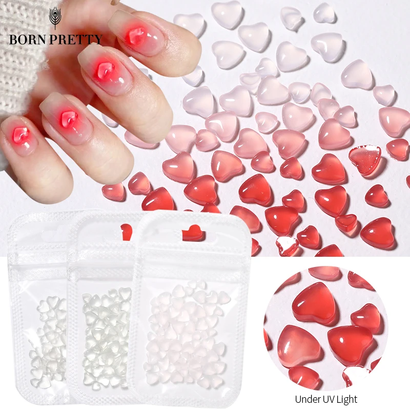 

1 Bag Heart Nail Rhinestones UV Sensitive Color-Changed Charms 3D Crystals Bow-Knot Flatback For Nail Art Decortion Accessories