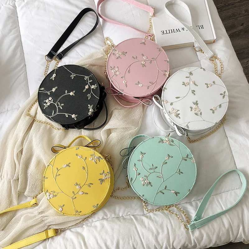 

Hot Sale Sweet Lace Round Handbags High Quality PU Leather Women Crossbody Bags for Women 2022 Small Fresh Flower Chain Shoulder