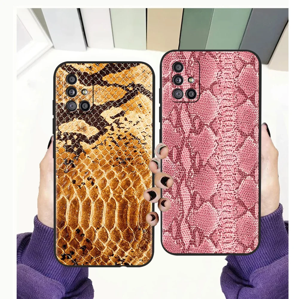 

Pink Leather Snake Phone Case Cover For Samsung A13 A22 A32 A52 A72 A51 A71 A21S A31 A41 5G Silicone Shockproof Luxury Shell TPU