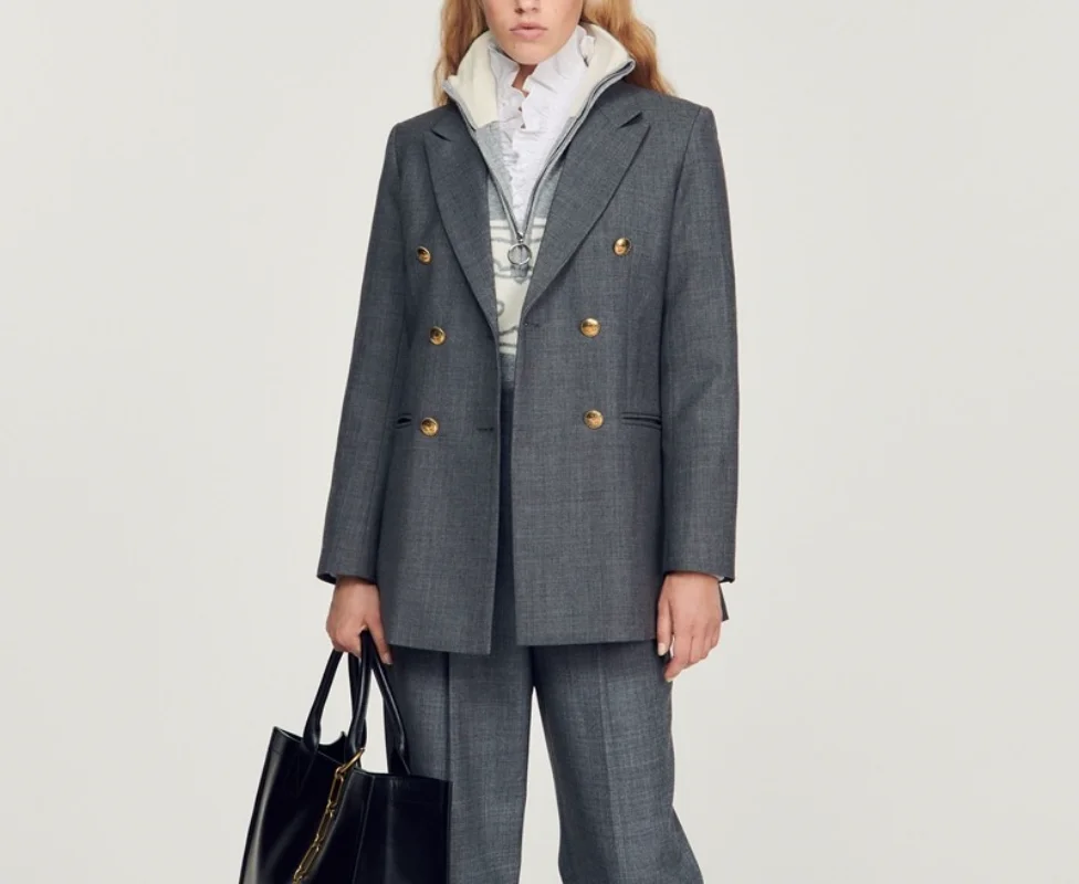 Double Breasted Simple Long Sleeve Suit Coat Women+straight High Waist Trousers 2022 Winter New Commuter Suit High Quality