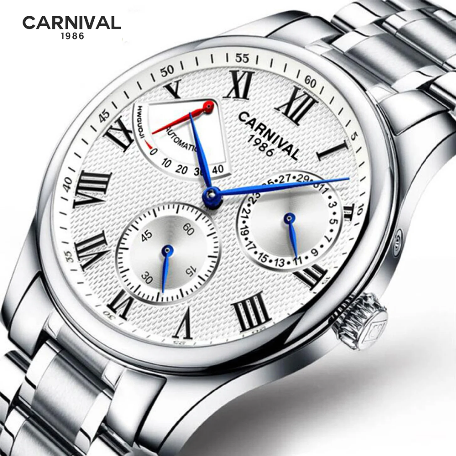 

Automatic Mechanical Watch CARNIVAL Fashion Stainless Steel Sport Man Luxury Brand Watch Kinetic Energy Display