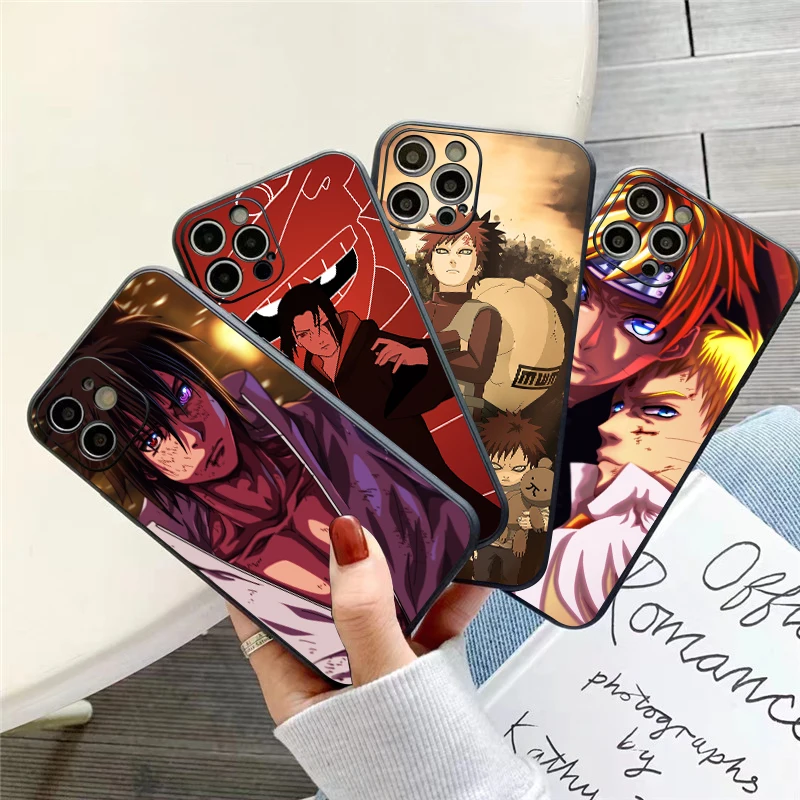 

Japanese NARUTO Anime Phone Case For Funda iPhone 11 12 13 Pro Max 12 13 Mini X XR XS Max 5 6 7 8 Plus Black Coque Etui Celular