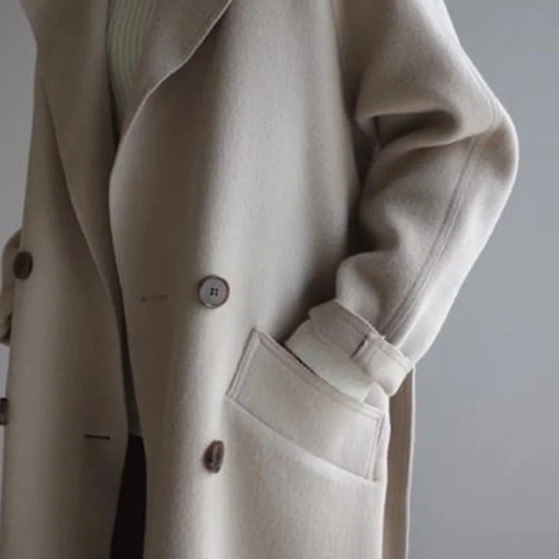 Зимнее женское бежевое элегантное шерстяное Смешанное однотонное корейское