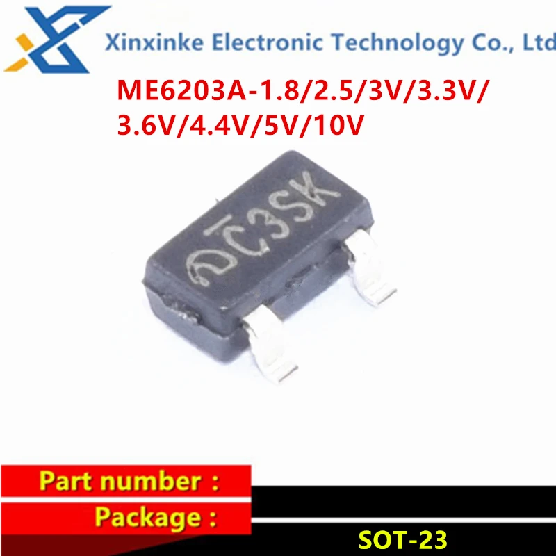 

10PCS ME6203A18M3G 25M3G 30M3G 33M3G 36M3G A44M3G A50M3G A100M3G LDO Linear Voltage Regulator 1.8V 2.5V 3V 3.3V 3.6V 4.4V 5V 10V