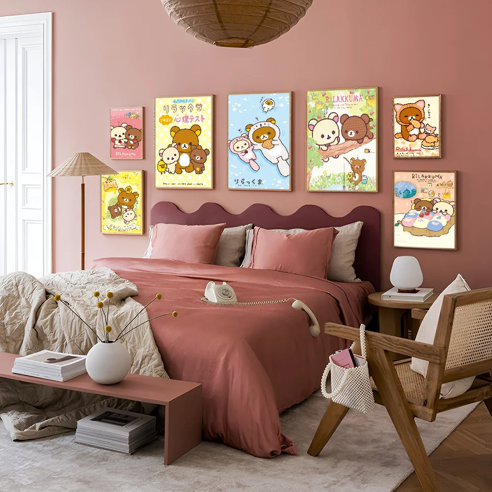 R-Rilakkuma Movie Sticky Posters Retro Kraft Paper Sticker DIY Room Bar Cafe Aesthetic Art Wall Painting