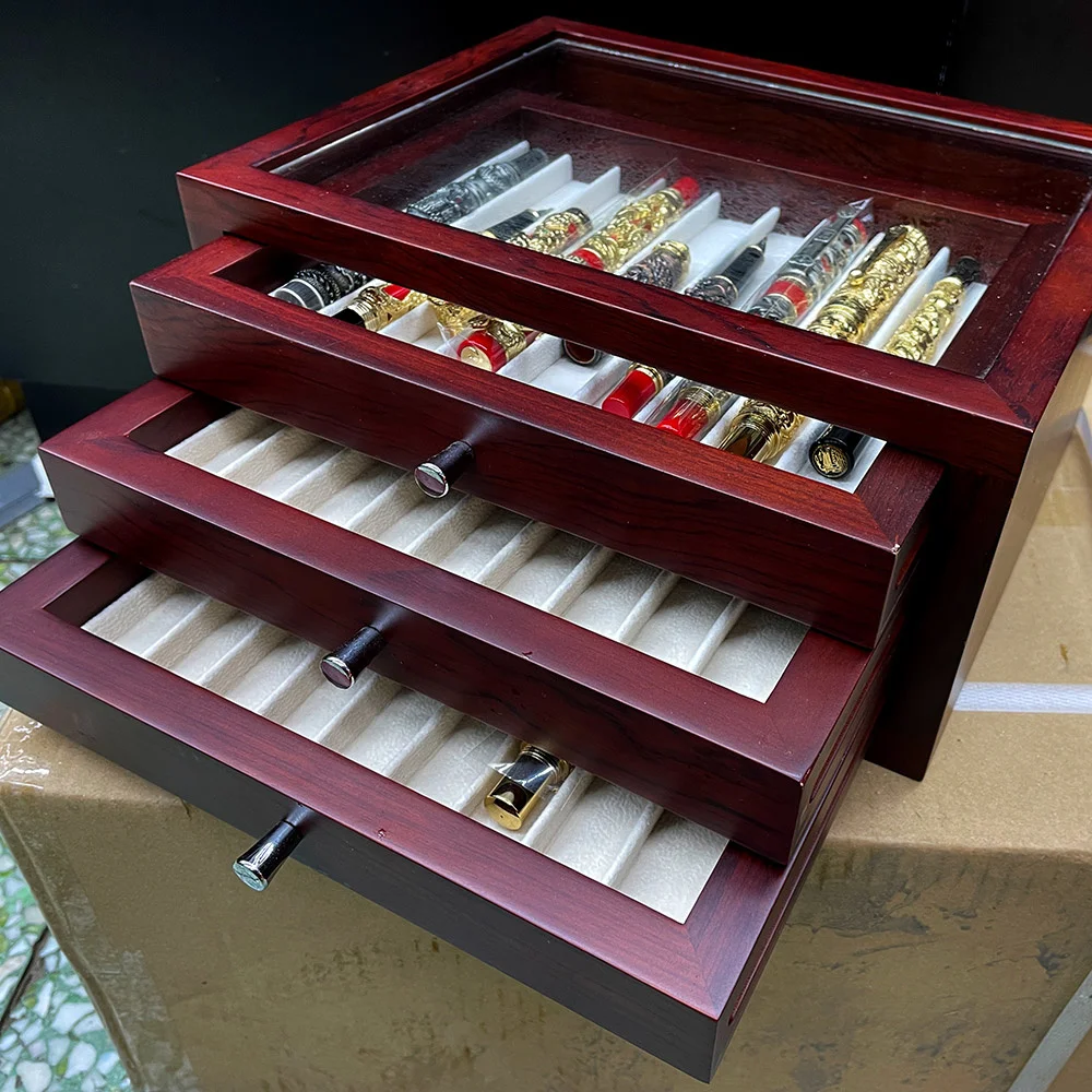 Pen Storage Box Jinhao Mahogany Walnut Solid Wood Stationery Sorting Box Rosewood Three-layer Drawer Type Case