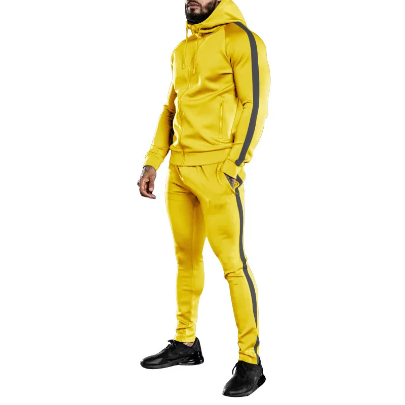 New Men's Two-Piece Sets Spring and Autumn Hooded Pullover Tops and Pants Casual Running Fitness Suit Sportswear Male Tracksuit