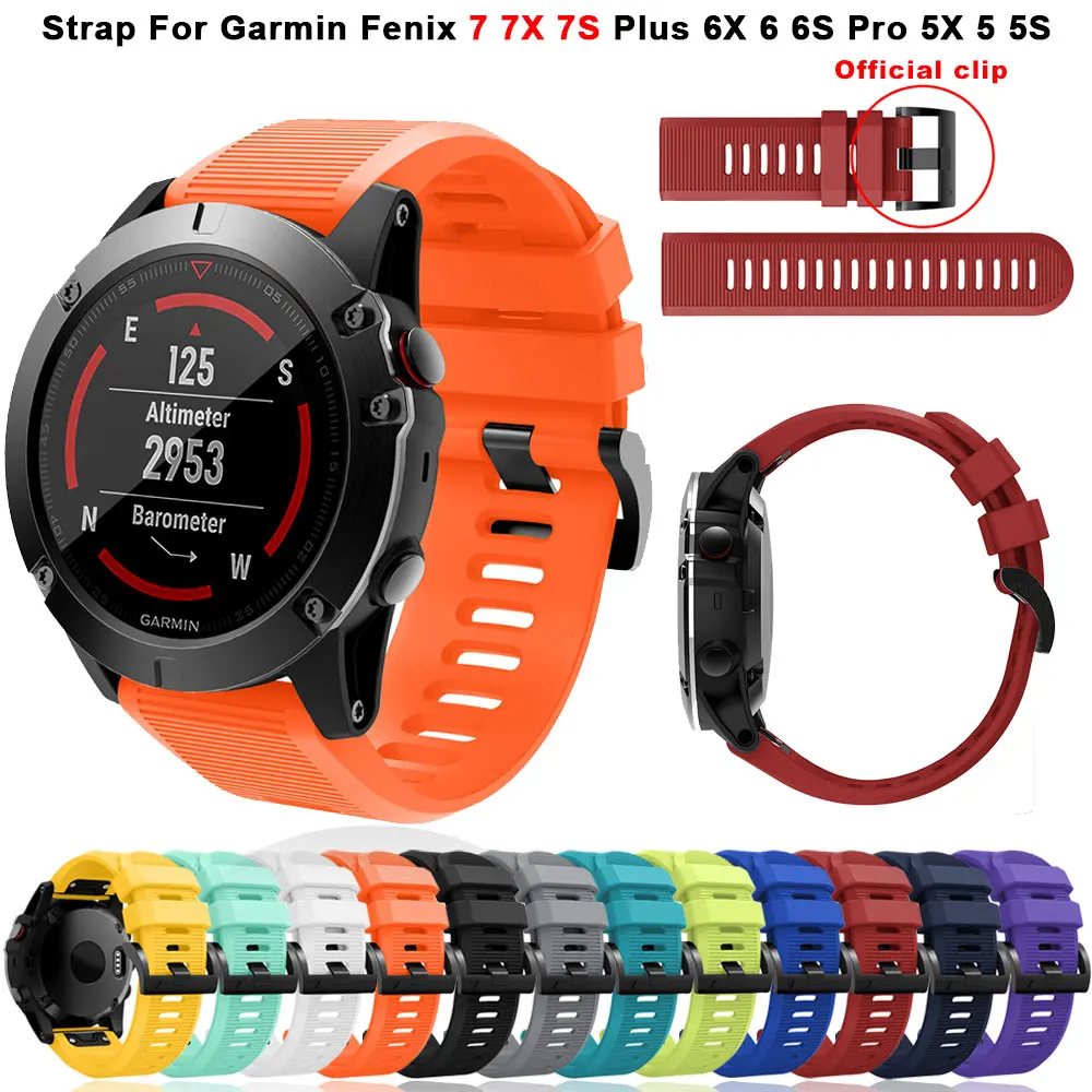 

20 22 26mm Silicone Watchband For Garmin Fenix 5X 5 5S 6 6S 6X 3HR 7 7S 7X 935 945 QuickFit Wristbands Bracelet Official Buckle