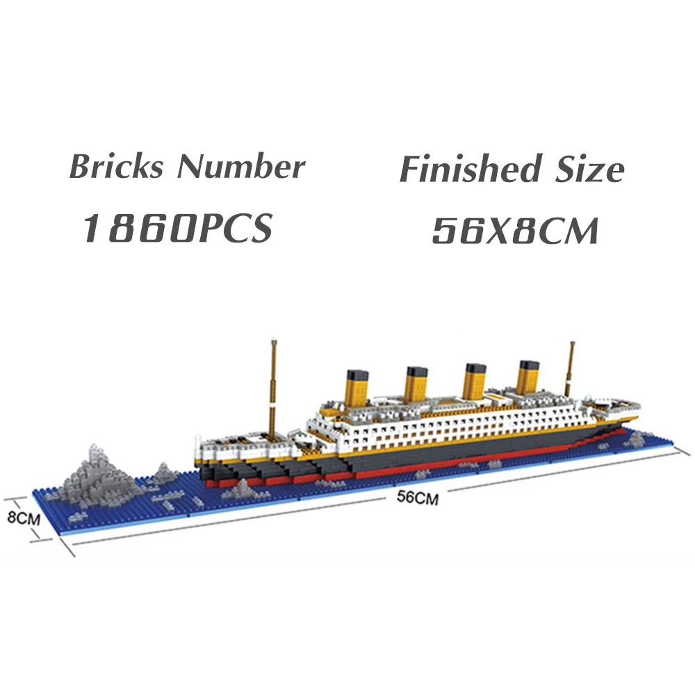 

56CM 1860PCS Movie Titanic Cruise Boat Ship City Model Building Kits Blocks Bricks Figures Diy Toys for Children Kid Gift