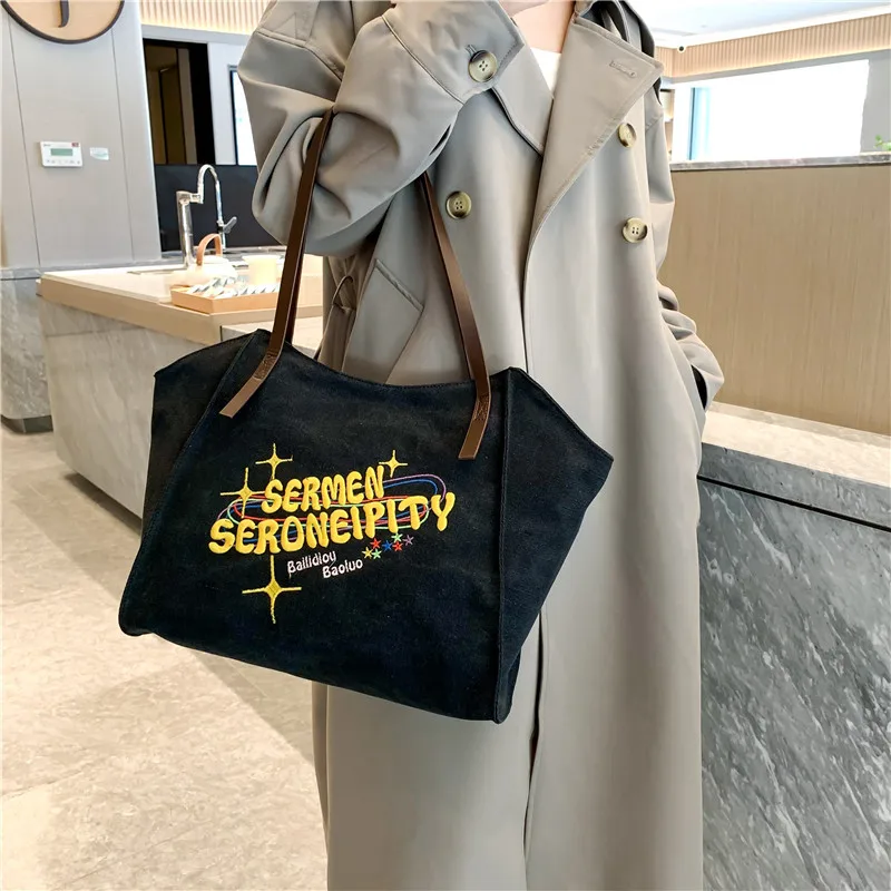 CGCBAG 2023 New Fashion Canvas Tote Bag Lage Capacity Women Shopper Shoulder Bag Casual Letter Embroidery Designer Handbags