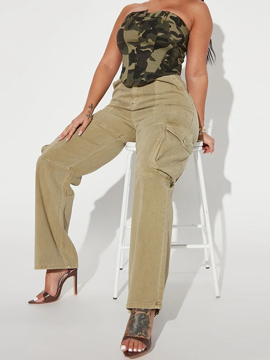 

Женский облегающий Топ без рукавов, камуфляжная майка-бандо с открытой спиной и открытыми плечами в уличном стиле на лето