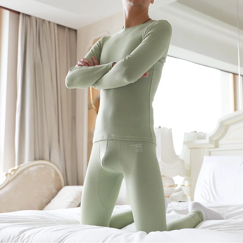 

Спортивный костюм Bugle, Мужская одежда для фитнеса, пижама с карманом, Длинные комплекты, Ребристое нижнее белье, штаны, обтягивающие леггинсы, хлопковый костюм для отдыха